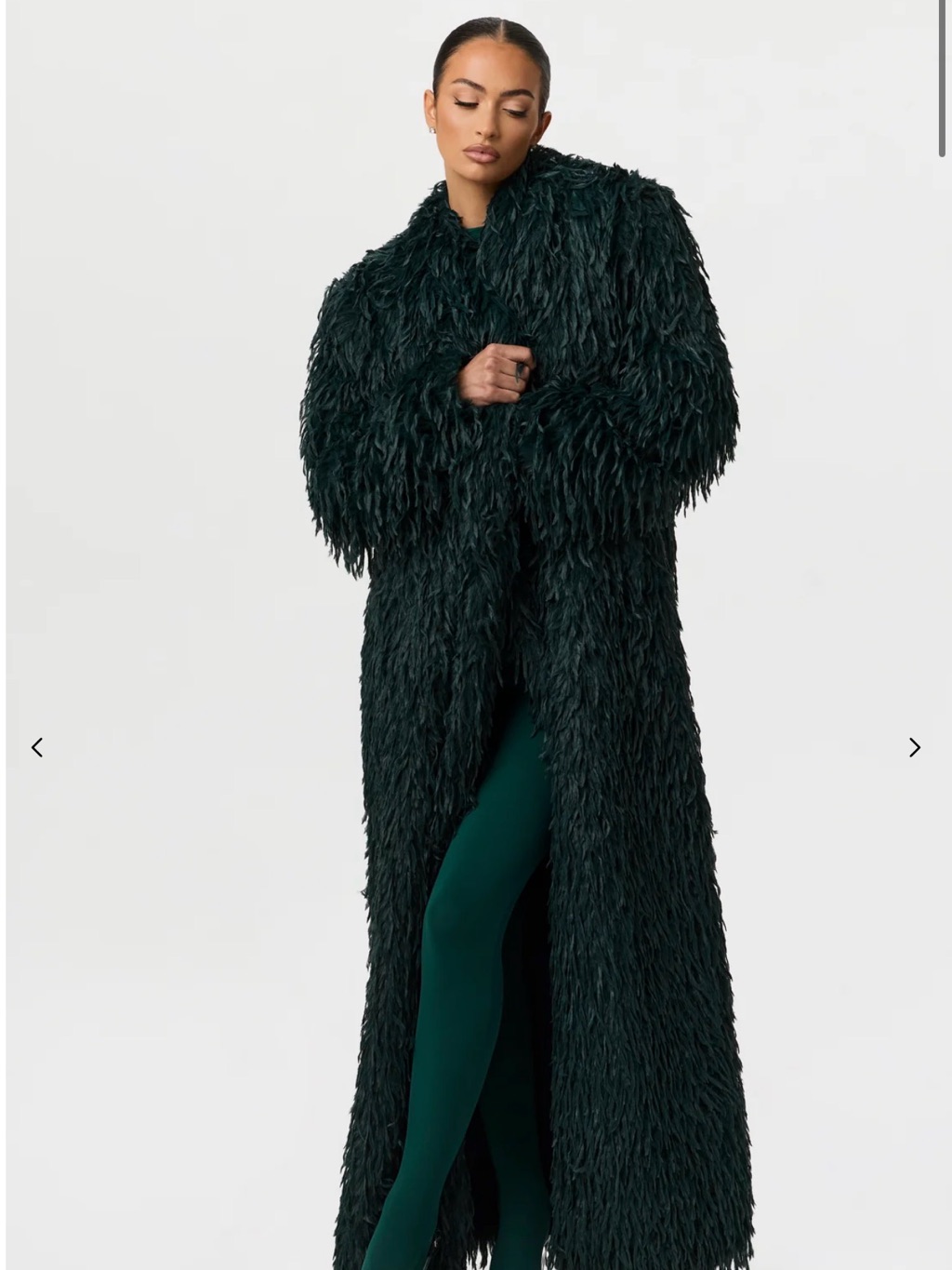 Naked Wardrobe Dark Green Faux Fur Shag Coat